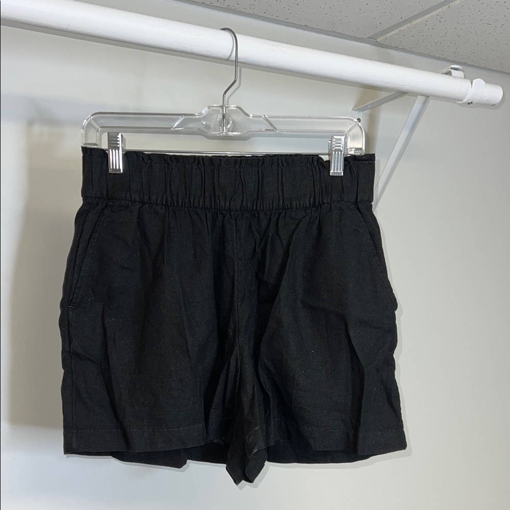 Sonoma Women's High Waist Black Pull On Linen Blend Shorts-‎ Small